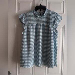 Blue, green, and white Ann Taylor shirt.